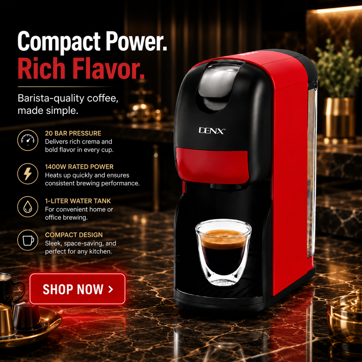 DENX Compact Capsule Coffee Machine