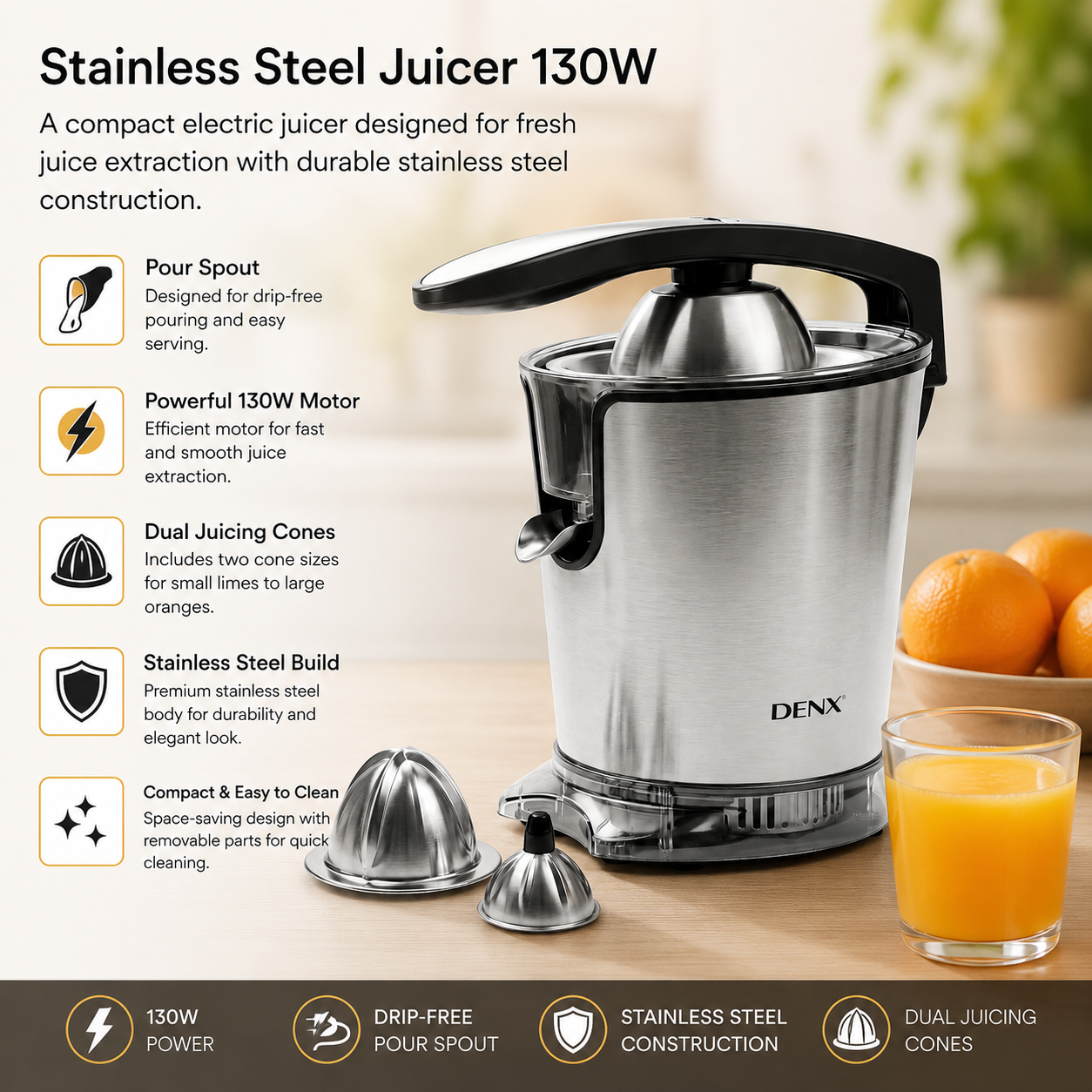 DENX Stainless Steel Electric Citrus Juicer
