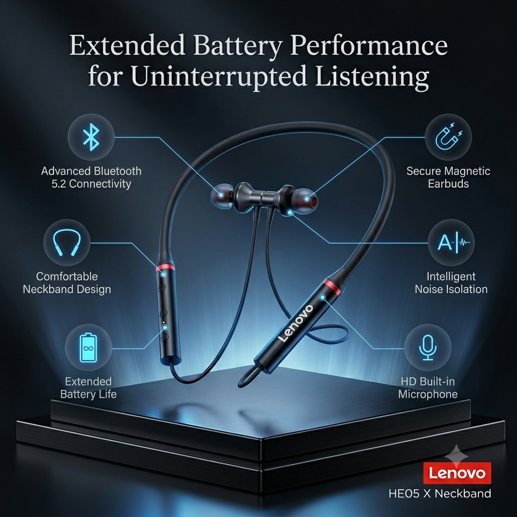 Lenovo - Hanging Neckband Wireless Headphones
