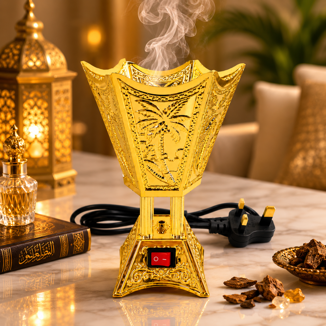 Traditional Gold Electric Bakhoor Incense Burner with UK Plug