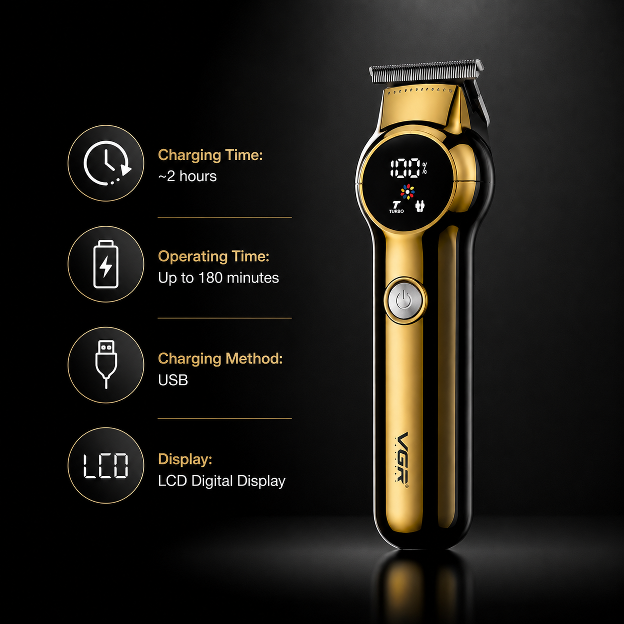 VGR Digital Display Professional Hair Trimmer & Grooming Clipper