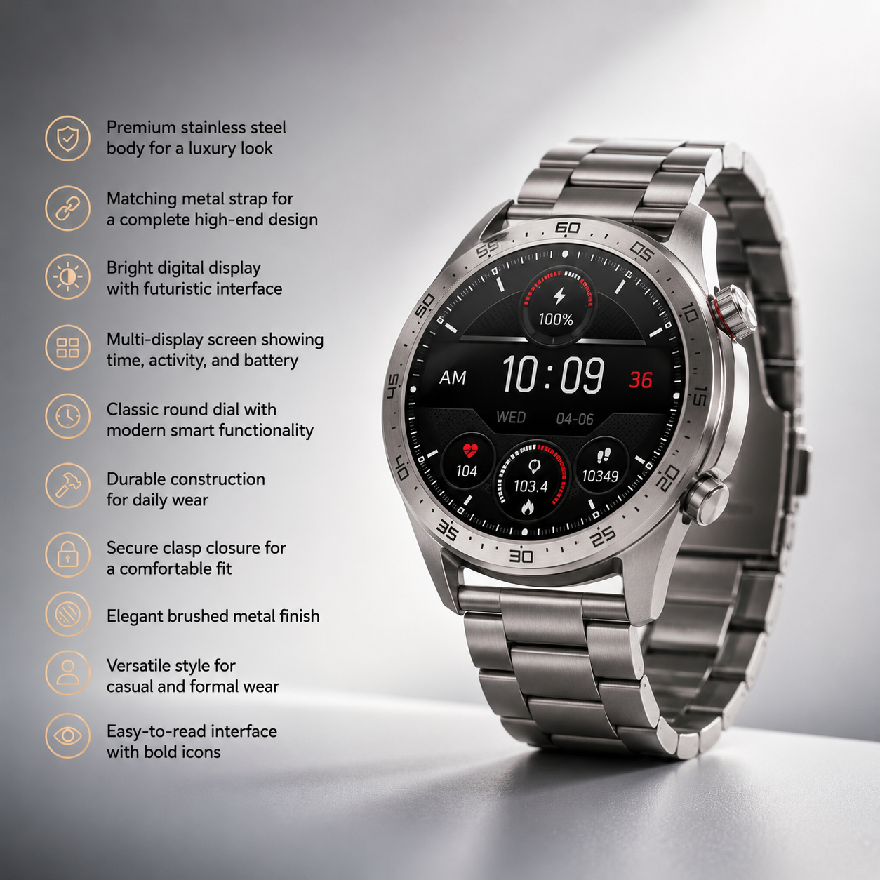 Haino Teko RW-23 Stainless Steel Smart Watch for Men
