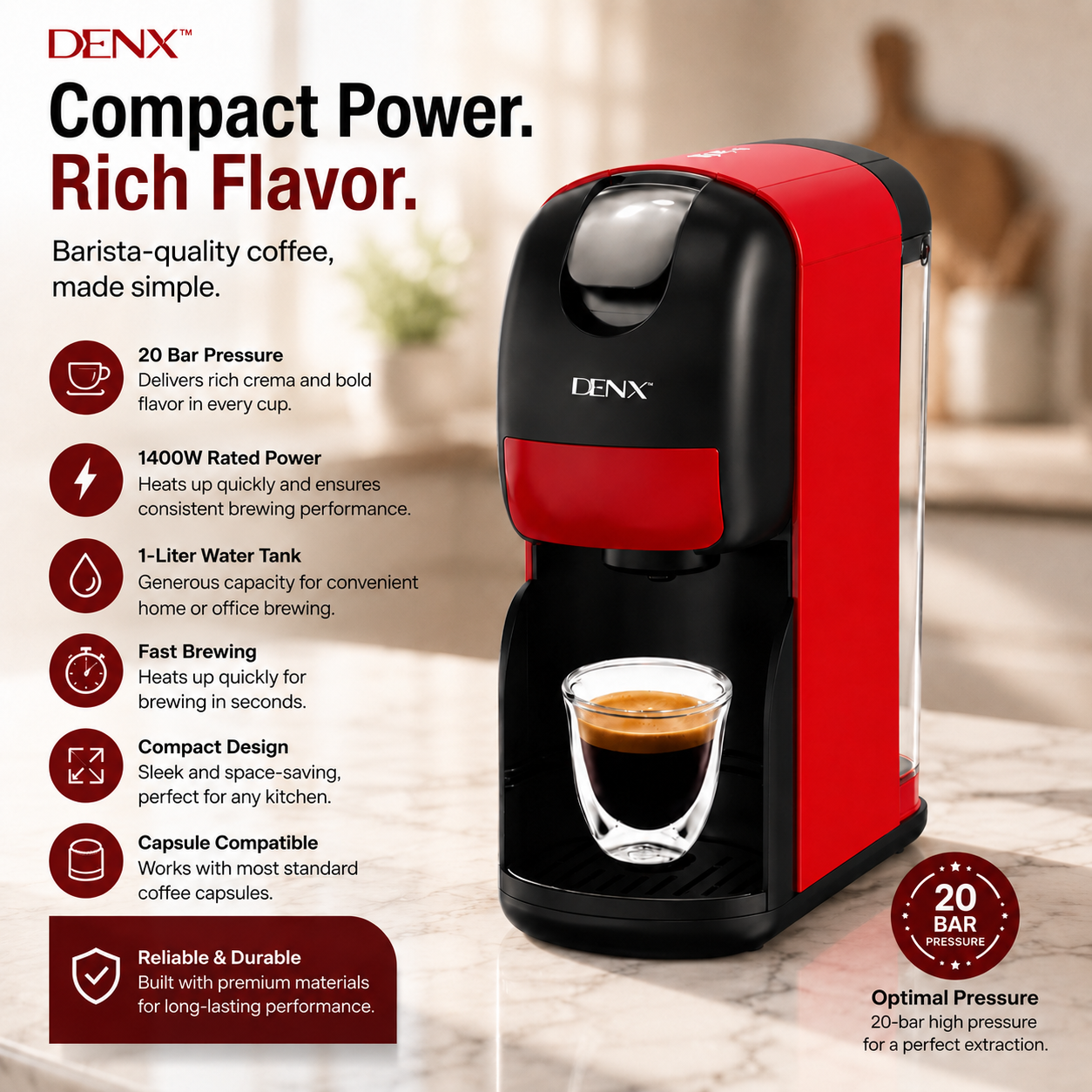 DENX Compact Capsule Coffee Machine